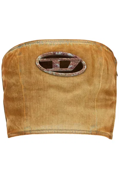 Diesel De-villess Strapless Denim Logo Top In Beige