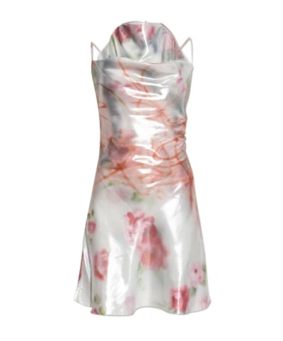 Diesel Metallic Short Dress With Blurred Rose Print In Multi