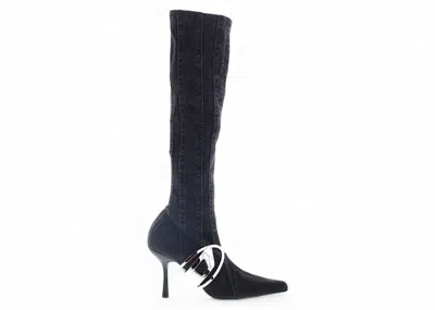 Pre-owned Diesel Declipse Kbt Knee High Boot Stretch Denim (women's) Sneakers In Black