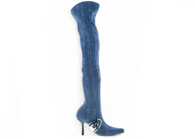 Pre-owned Diesel Declipse Tbt C Thigh High Boot Stretch Denim (women's) Sneakers In Blue
