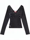 Diesel Deep V-neck Fitted Long-sleeve Top In Black