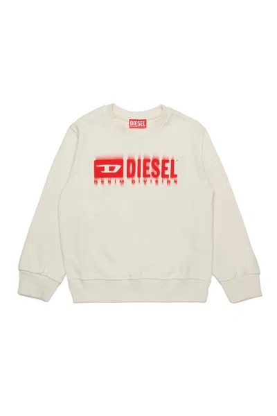 Diesel Kids' Degradé Branded Crew-neck Sweatshirt In Grey