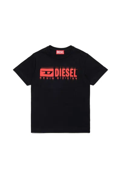 Diesel Kids' Open-necked Black Shirt In Red