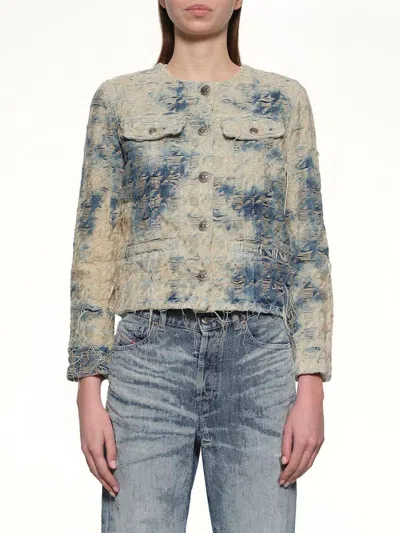 Diesel Women Houndstooth-pattern Denim Jacket In Blue