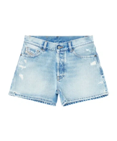 Diesel De-helios Ripped Denim Shorts In Blue