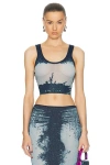 Diesel Cropped Ribbed Tank Top In Peacoat Blue