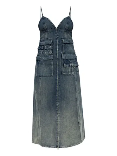 Diesel De-melvi-s Zip-up Denim Midi Dress In Blue