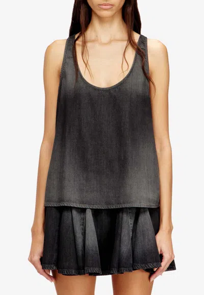 Diesel De-misy-s Stonewashed Denim Tank Top In Gray