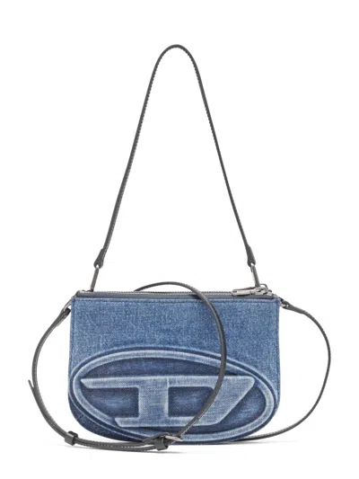 Diesel Denim Bag With Prominent Logo And Sleek Accents In Blue
