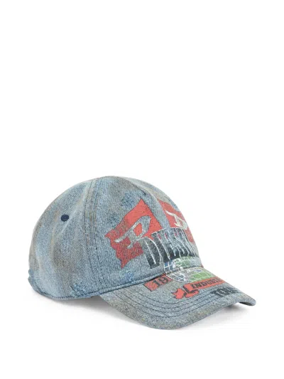 Diesel Denim Baseball Cap With Concert Graphics In Blue