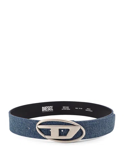 Diesel Denim Belt With Logo In Blue