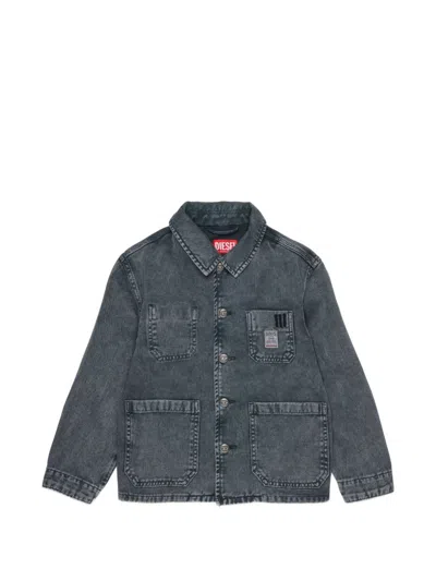 Diesel Kids' Denim Bomber With Logo In Gray
