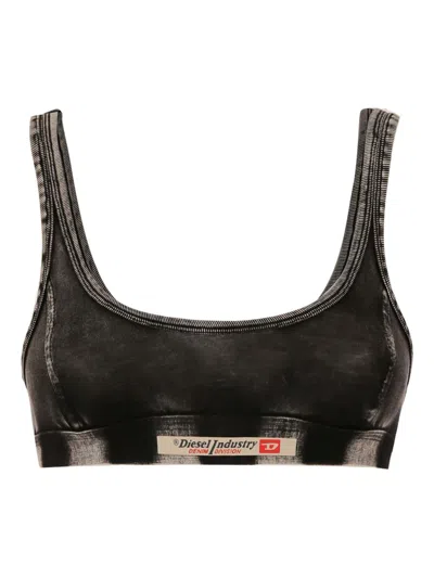 Diesel Women Denim Print Bralette Bra In Black