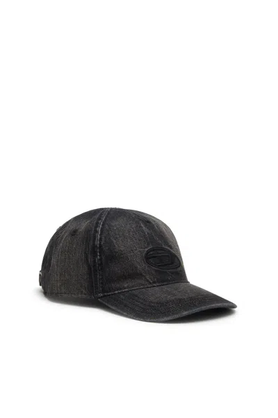 Diesel Denim Cap With Frayed Details And Embroidered Logo In Brown
