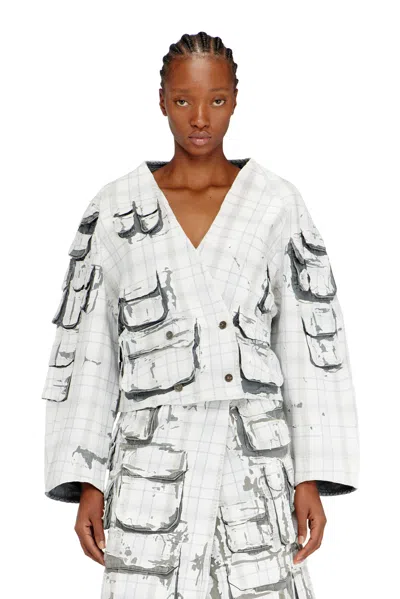 Diesel Denim Cardi Jacket With Peel-off Effect In Gray