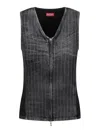 Diesel Zipped Top In Denim And Corduroy In Black
