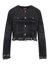 Diesel Grey Jacket With Round Neck And Frayed Edges In Cotton Blend Woman In Blue