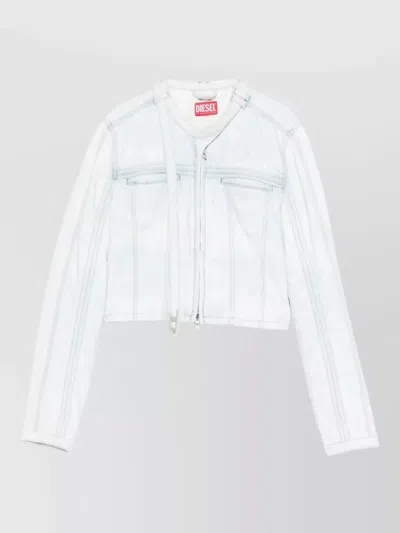 Diesel Denim Cotton Jacket Chest Pockets Cropped In White