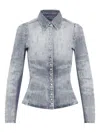 Diesel Distressed Long Sleeve Fitted Top In Blue