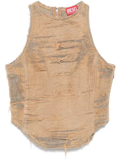 Diesel Denim Cotton Top In Brown