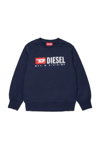 Diesel Kids'  Denim Division Logo Crew-neck Sweatshirt In Blue