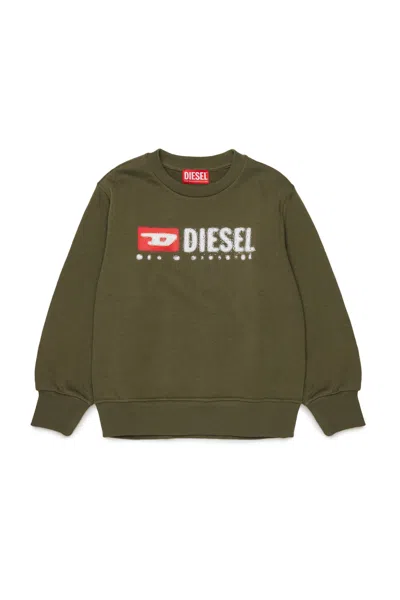 Diesel Kids'  Denim Division Logo Crew-neck Sweatshirt In Green