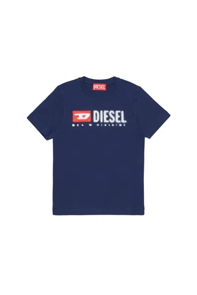 Diesel Kids'  Denim Division Logo Jersey T-shirt In Blue