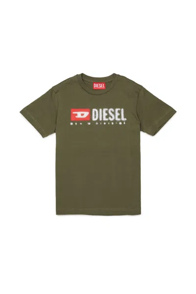 Diesel Kids'  Denim Division Logo Jersey T-shirt In Green