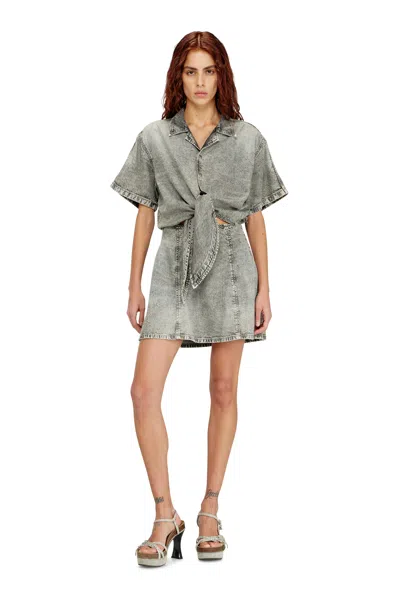 Diesel Denim Dress With Athletic Stripes In Gray