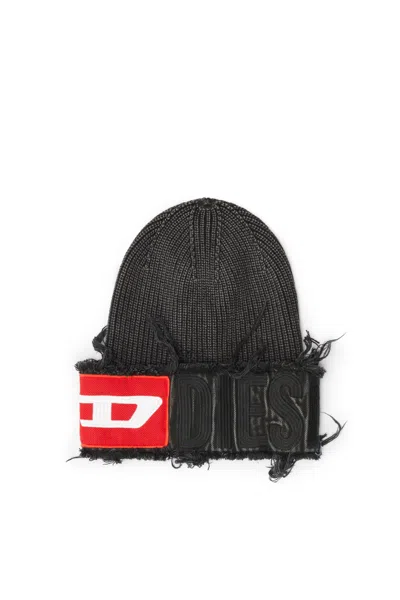 Diesel Denim Effect Beanie With Bold Patch Detail In Pink