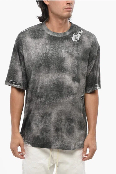Diesel Denim Effect Faded T-wash-n2 Crew-neck T-shirt In Gray