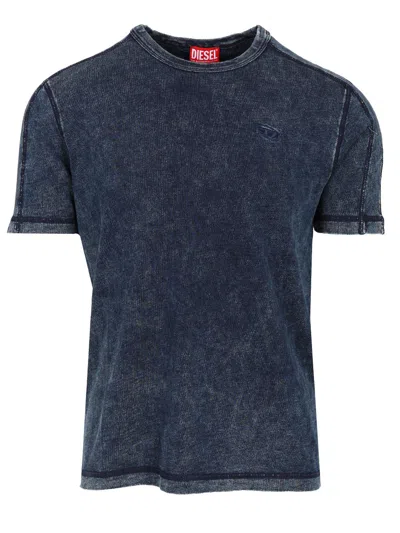 Diesel Denim-effect Jersey T-shirt In Blue