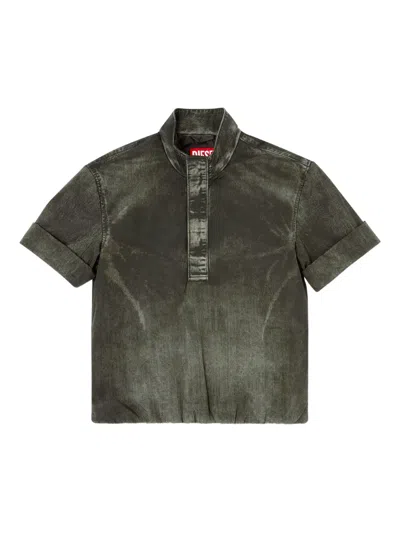 Diesel Denim-effect Short-sleeve Polo Shirt In Green