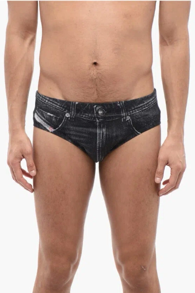 Diesel Denim Effect Stretch Fabric Bmbr-alfie Sw Swim Brief In Blue