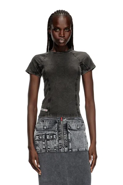Diesel Denim-effect Top In Stretch Jersey In Black