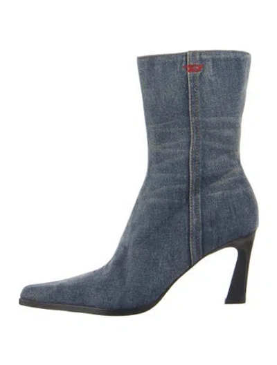 Pre-owned Diesel Denim Embroidered Accent Boots In Blue