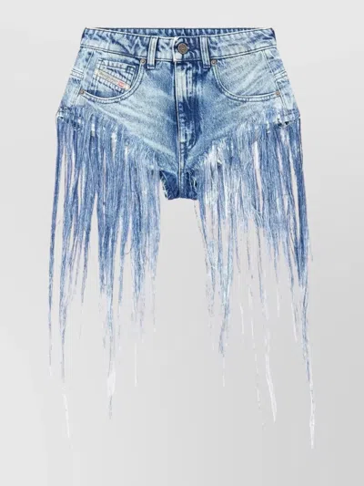 DIESEL DENIM FRAYED SHORTS FRINGE DETAILING
