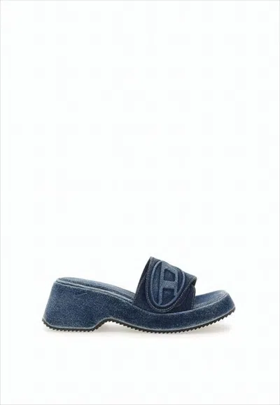 Diesel Denim-inspired Cotton Sandals With Logo Detail In Multi