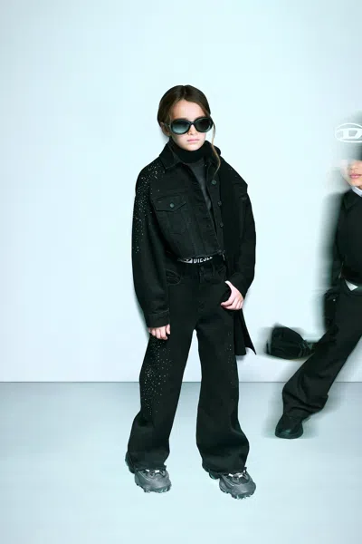 Diesel Kids' Denim Jacket With Appliqués In Black