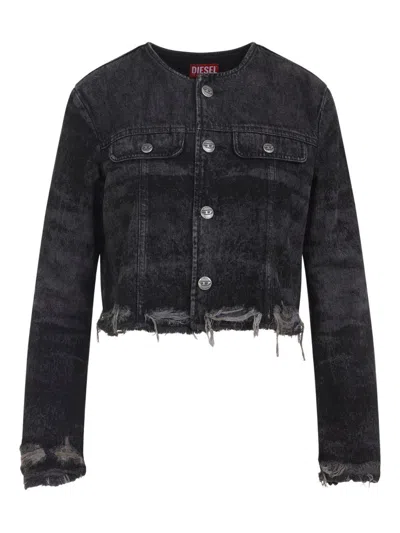 DIESEL DENIM JACKET WITH FRAYED EDGES DIESEL