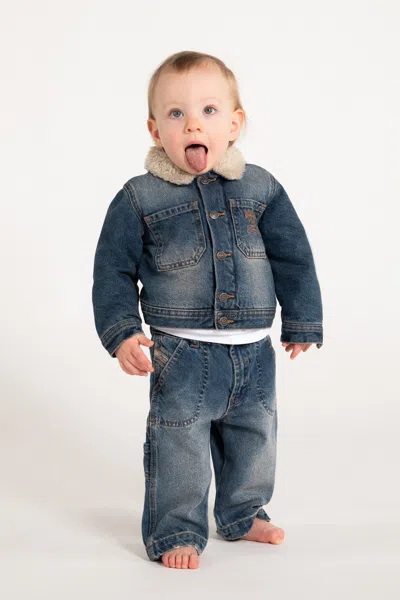 Diesel Babies' Denim Jacket With Printed Logo In Blue