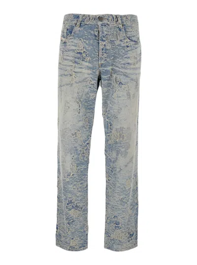 Diesel 'd-finitive' Light-blue Jeans With Worn Effect