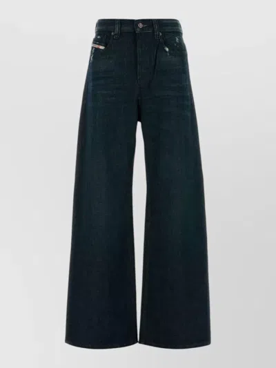 Diesel Denim Jeans Belt Loops Five Pocket Wide Leg In Blue