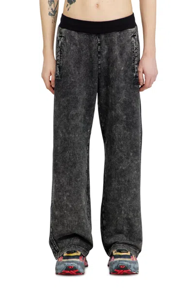 Diesel Denim-look Sweatpants With Side Bands In Black