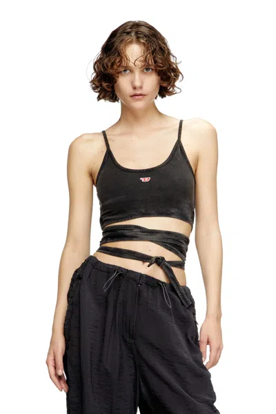 Diesel Denim-look Vest Top With Wrap Ties In Black
