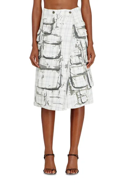 Diesel Denim Midi Skirt With Peel-off Effect In Gray