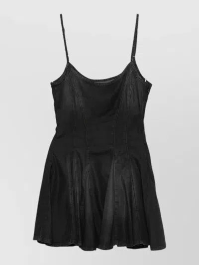 Diesel Denim Mini Dress Fitted Bodice Flared Skirt In Black