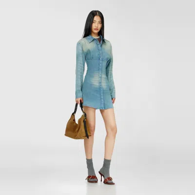 Diesel Denim Mini Shirt Dress With Sectioned Design In Multi