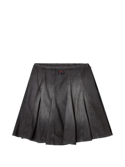 Diesel De-spiki-s Short Denim Skirt With Washed-out Effect In Black