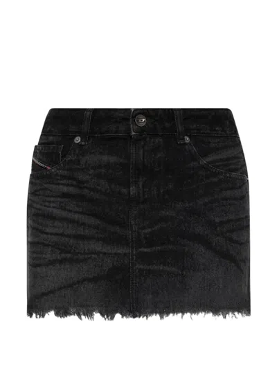 Diesel Denim Mini Skirt With Side Pockets And Frayed Hem In Blue
